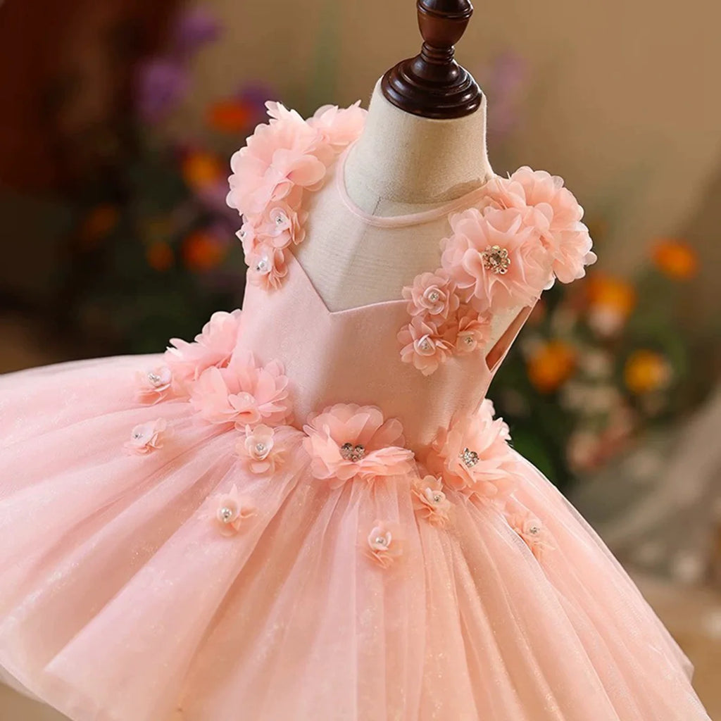 Dreamy Vow J417 Enchanting Pink Baby Girl Dress Sleeveless Tulle Rhinestone Embellished Floral Detail Short Party Ball Gown