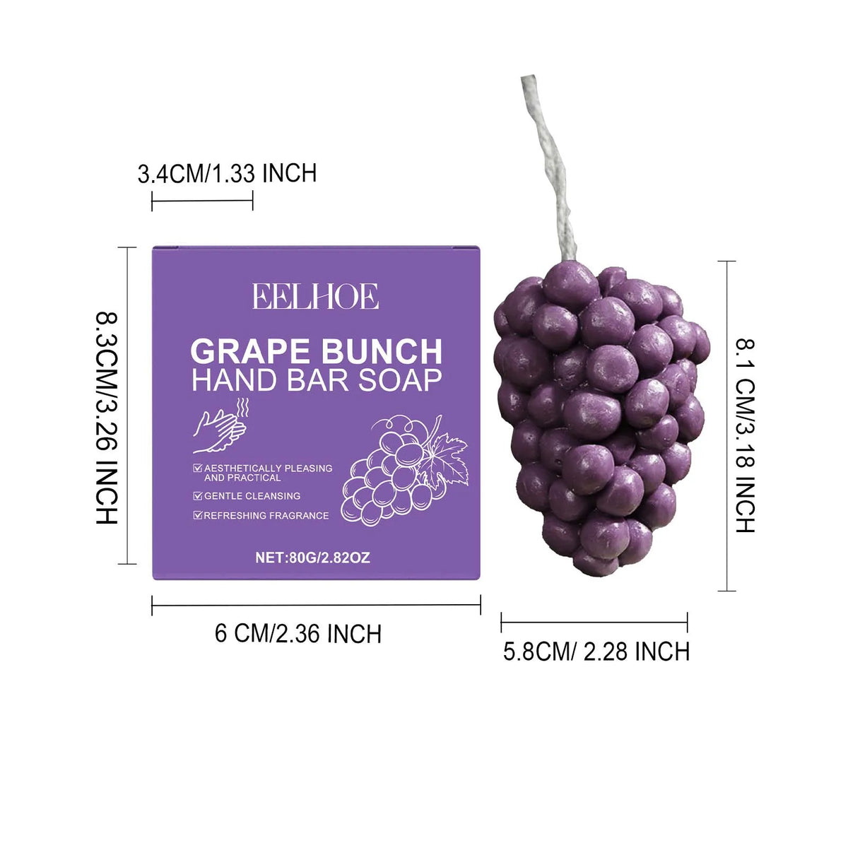 80g Grape Handmade Soap Daily Gentle Cleaning Dirts Moisturizing Non-tight Fruity Fragrance Refreshing Softening Rich Bubble Hand Washing Soap