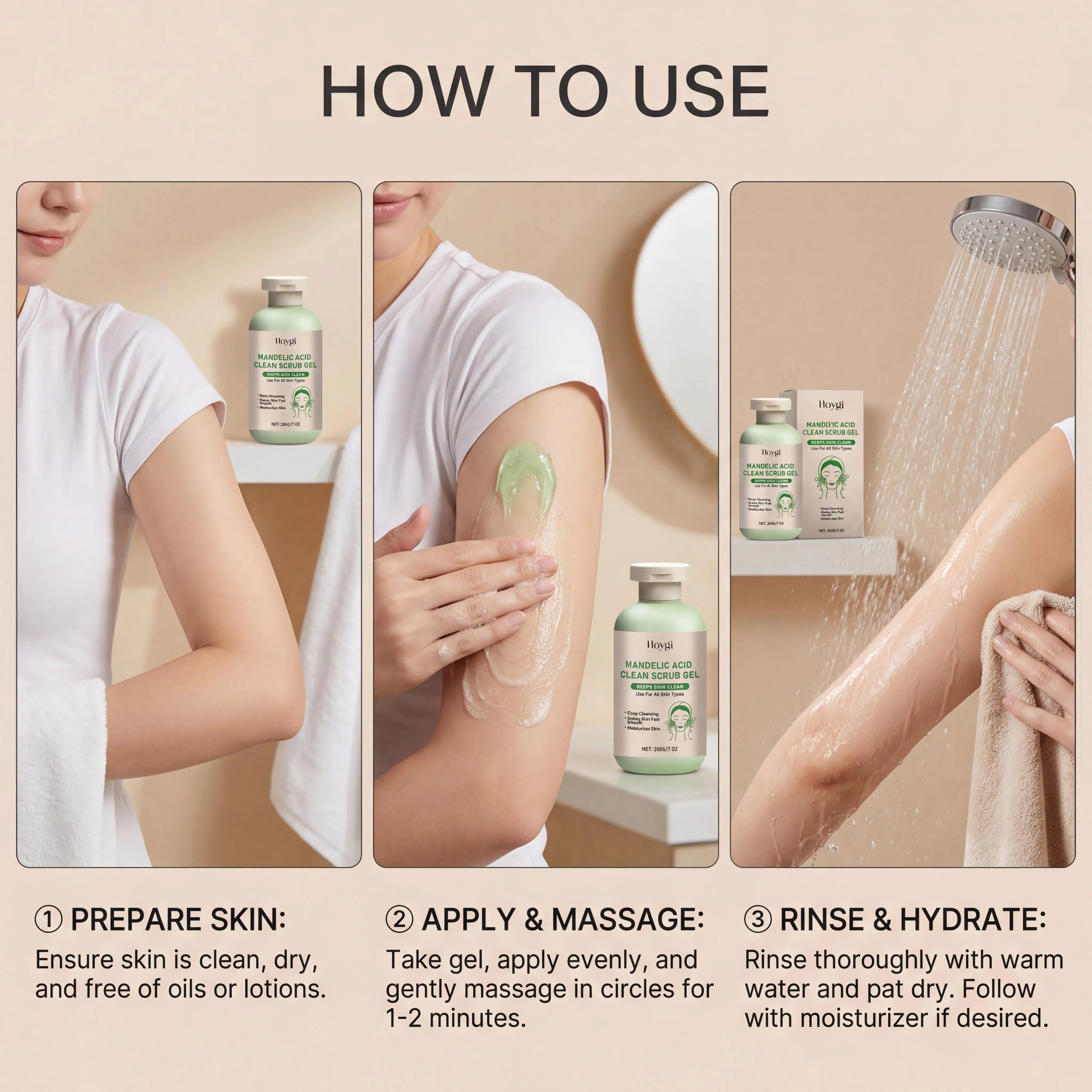 Hoygi Mandelic Acid Clean Scrub Gel Deep Cleansing Oil Control Improve Facial Texture Appearance Gentle Exfoliator Dead Skin Smoothing Skin Care