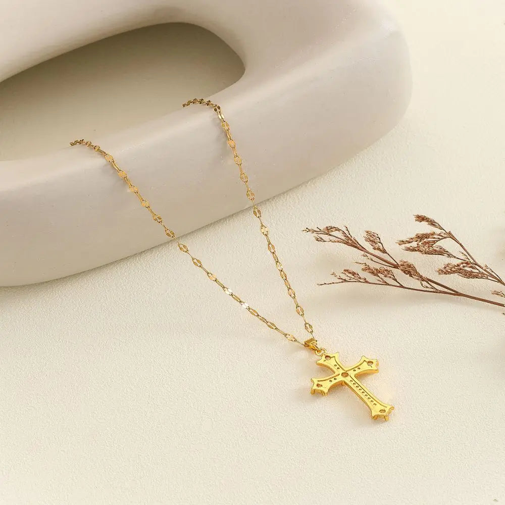 1 Piece of Fashionable, Simple and Versatile Micro-inlaid Zircon Christmas Cross Necklace For Men and Women