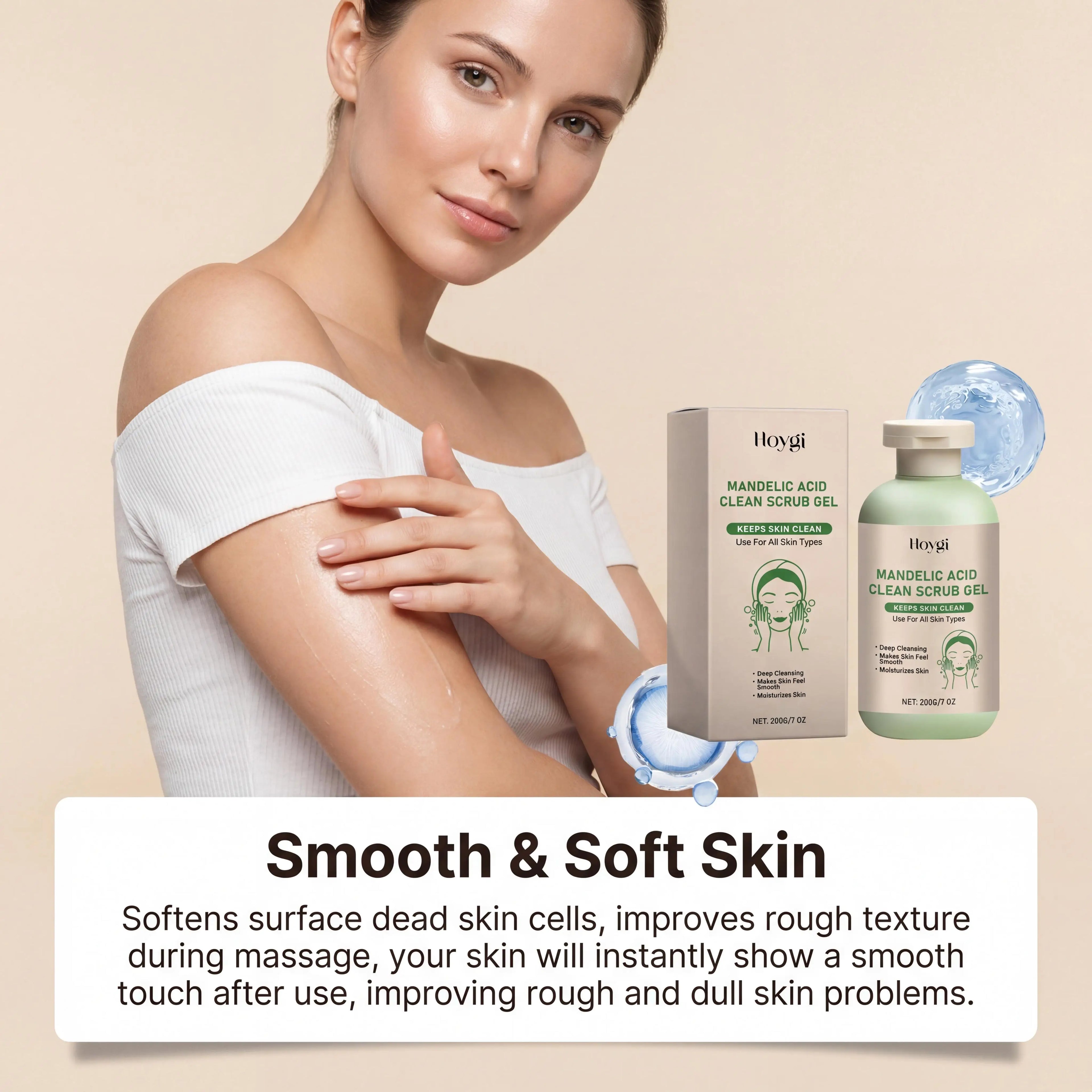 Hoygi Mandelic Acid Clean Scrub Gel Deep Cleansing Oil Control Improve Facial Texture Appearance Gentle Exfoliator Dead Skin Smoothing Skin Care