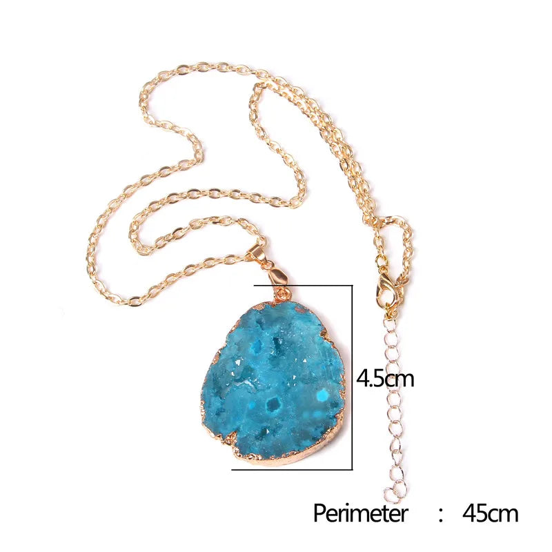 Metal chain healing energy necklace for women Dyed Natural crystal agat druzy crystal Minerals gem stone pendant charm necklace