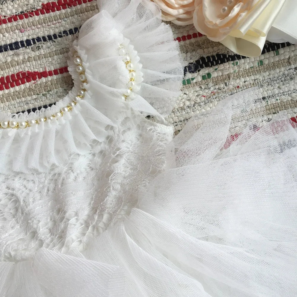 Spanish Toddler Girls Beading Dress for Baby Baptism Dress Birthday Kids Flutter Sleeve Tutu Princess Vestido Clothing
