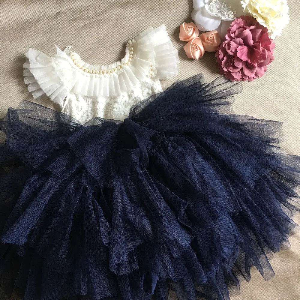 Spanish Toddler Girls Beading Dress for Baby Baptism Dress Birthday Kids Flutter Sleeve Tutu Princess Vestido Clothing