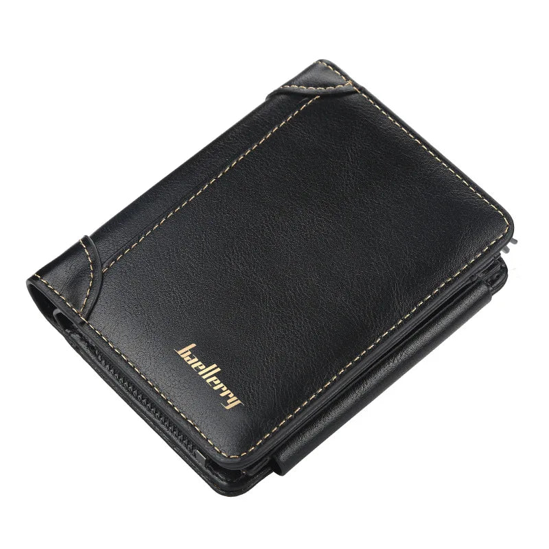 Baellerry Men's Short PU Leather Wallet - Zipper Card Holder Purse
