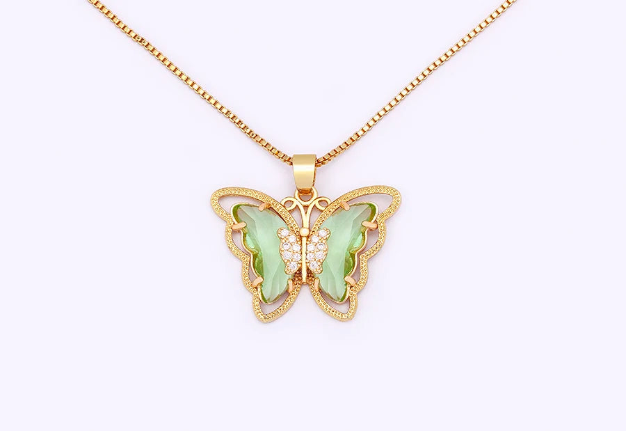 Nidin Top Quality Austrian Crystal Zircon 10 Colors Butterfly Pendant For Women Female Colorful Animal Necklace Jewelry Gifts