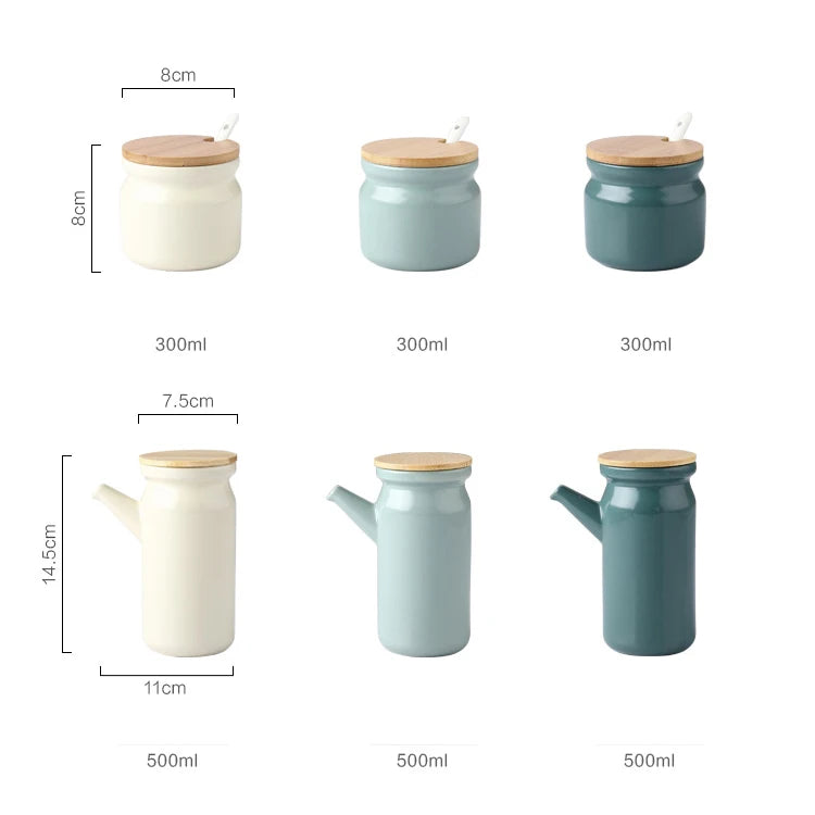 Nordic Ceramic Spice Rack Salt Shaker Pepper Vinegar Oil Bottle Sugar Chili Condiment Box Spices Storage Jar Set Home Kitchen