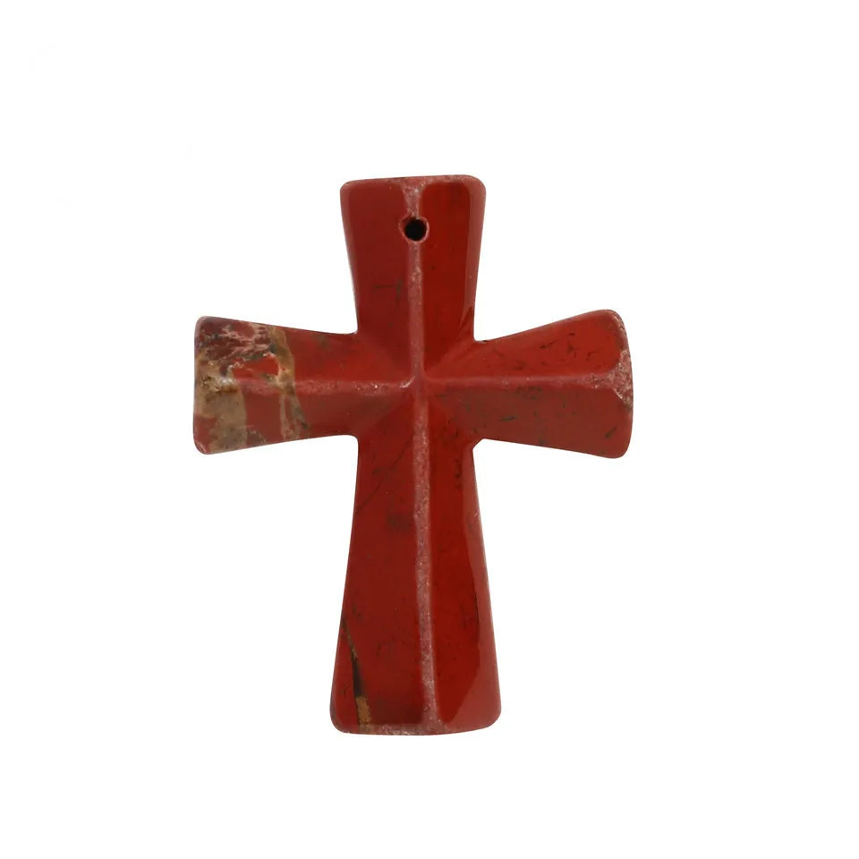 Joya Hand Carved Gemstone Cross Pendant Necklace For Men & Women'S With Adjustable Rope Quartz Crystal Jesus Punk Jewelry