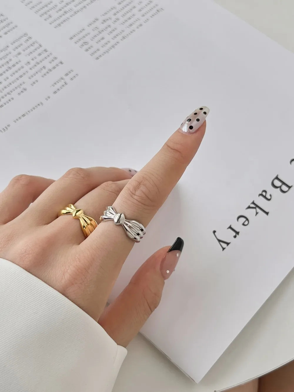 Dylam Fine Jewelry Minimalist 925 Sterling Silver 18K Gold Plated Adjustable Bow Tie Polish Resizable Women'S Rings For Women'S
