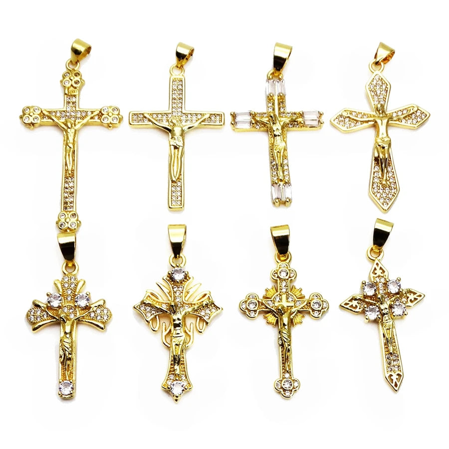 Jesus Cross Micro White Zircon Pendant Crucifix Pendant Contracted Fashion Pendant Necklace Chain Diy Jewelry Accessories