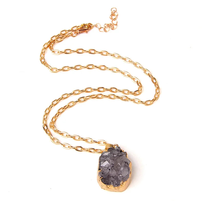 Metal chain healing energy necklace for women Dyed Natural crystal agat druzy crystal Minerals gem stone pendant charm necklace