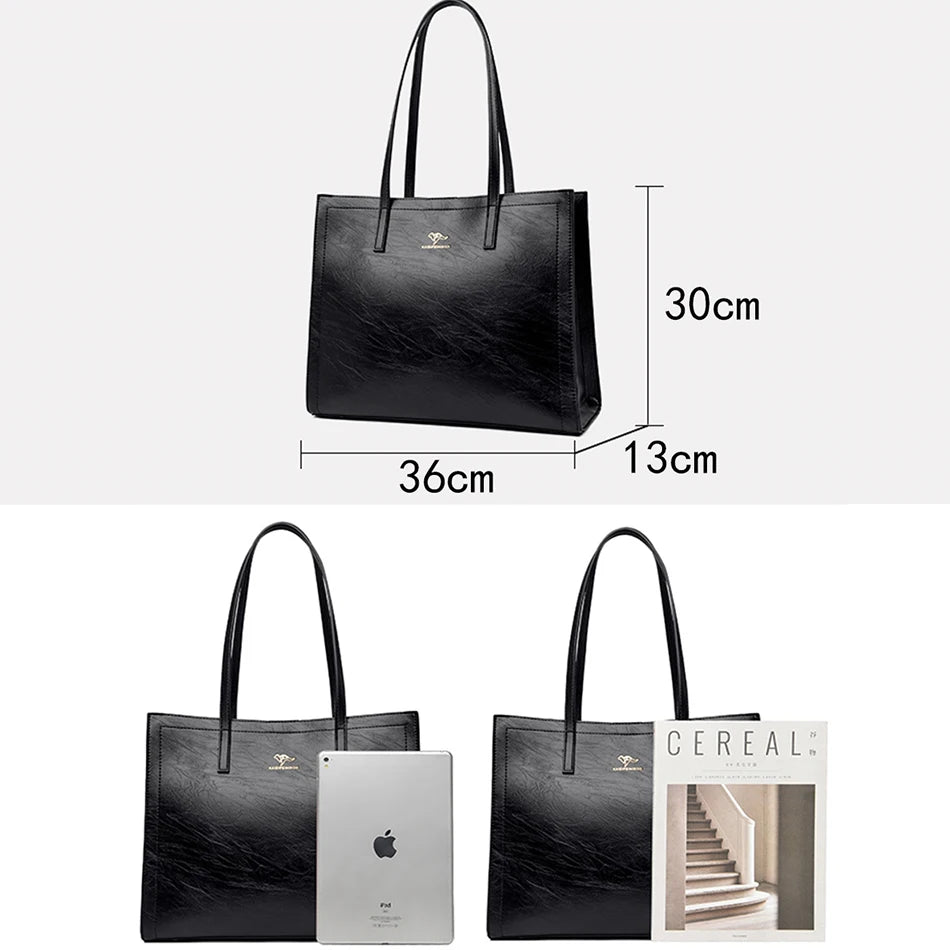 Vintage Large Capatity Tote Shoulder Bags Fashion Top-Handle Bags High Quality Leather Bags Casual Letter Design Handbag
