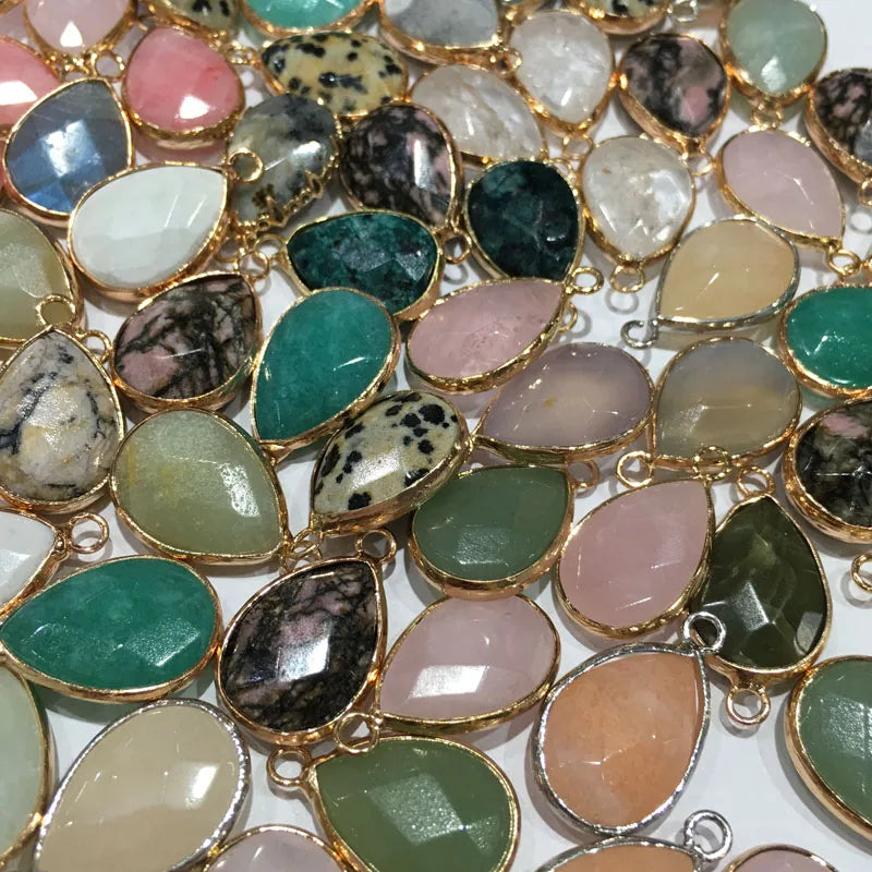 Natural Stone Pendant Water Drop Shape Faceted Mix Color Exquisite Charms For Jewelry Making DIY Bracelet Necklace Accessories