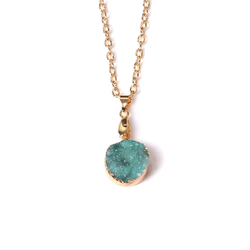 Metal chain healing energy necklace for women Dyed Natural crystal agat druzy crystal Minerals gem stone pendant charm necklace