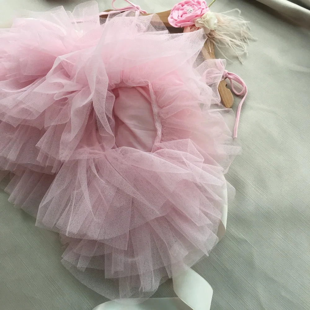 Toddler Baby Girls 1st Birthday Dress for Kids Flowers Girls Wedding Costume Belt Headband 3pcs Outfit Set Child Princess Gown