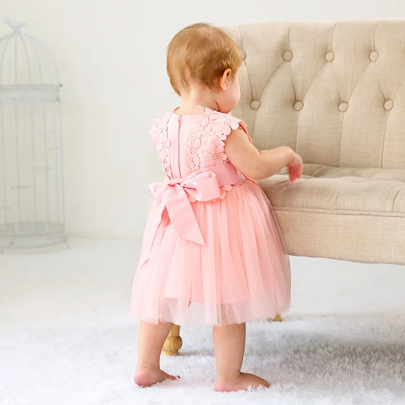 Hetiso Baby Girl's Hot Pink Lace Flower Dress Baptism Birthday Party Toddler Clothes 3-24M Vestido Infantil Menina 3-24M