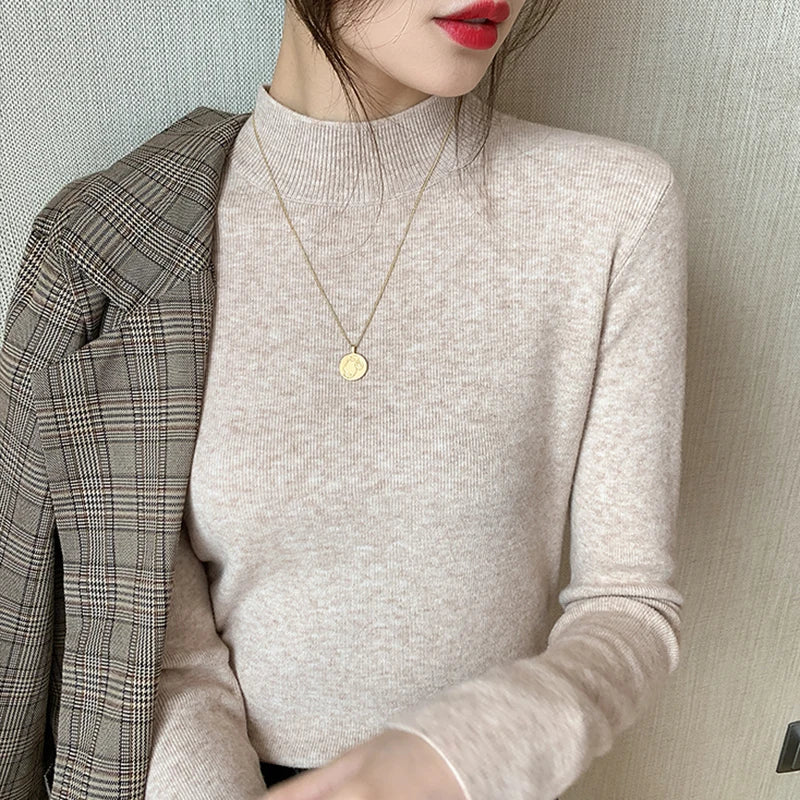 AOSSVIAO Turtleneck Sweater Women Fashion 2026 New Stretch Tops Women Knitted Pullovers Long Sleeve Bottoming Knitted Sweater