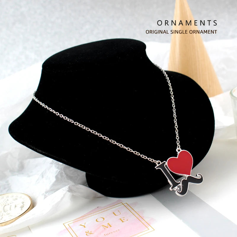 2026 New Fashion Jewelry Silver Gold Color Enamel I Love Mustache Heart Necklaces For Women'S Girl Best Friends Necklace