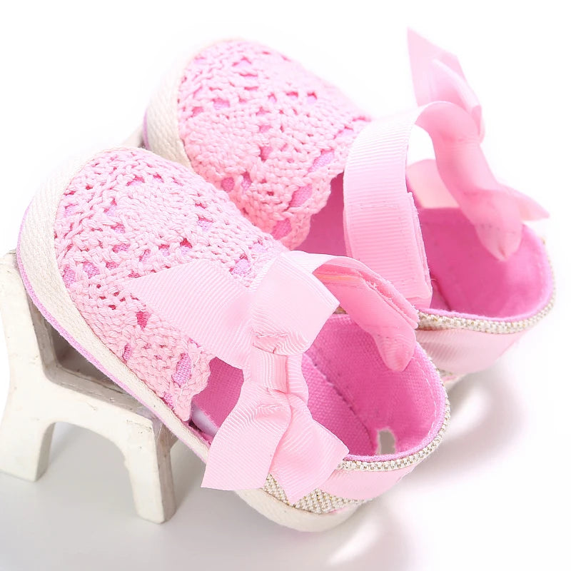Baby Girls First Walker Sandals - Butterfly Knot Soft Cotton Sole