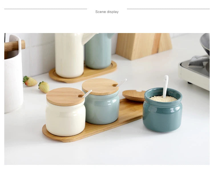 Nordic Ceramic Spice Rack Salt Shaker Pepper Vinegar Oil Bottle Sugar Chili Condiment Box Spices Storage Jar Set Home Kitchen