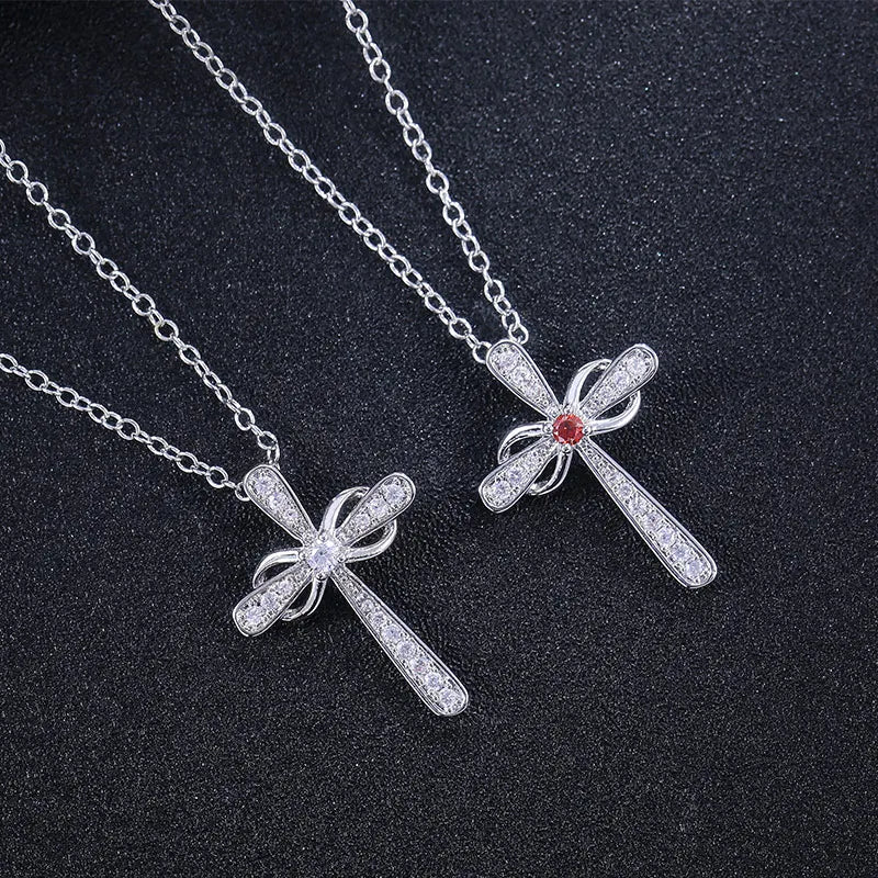 Caoshi Aesthetic Cross Necklace For Women'S Charming Zirconia Trendy Accessories Personalized Female Jewelry Bulk