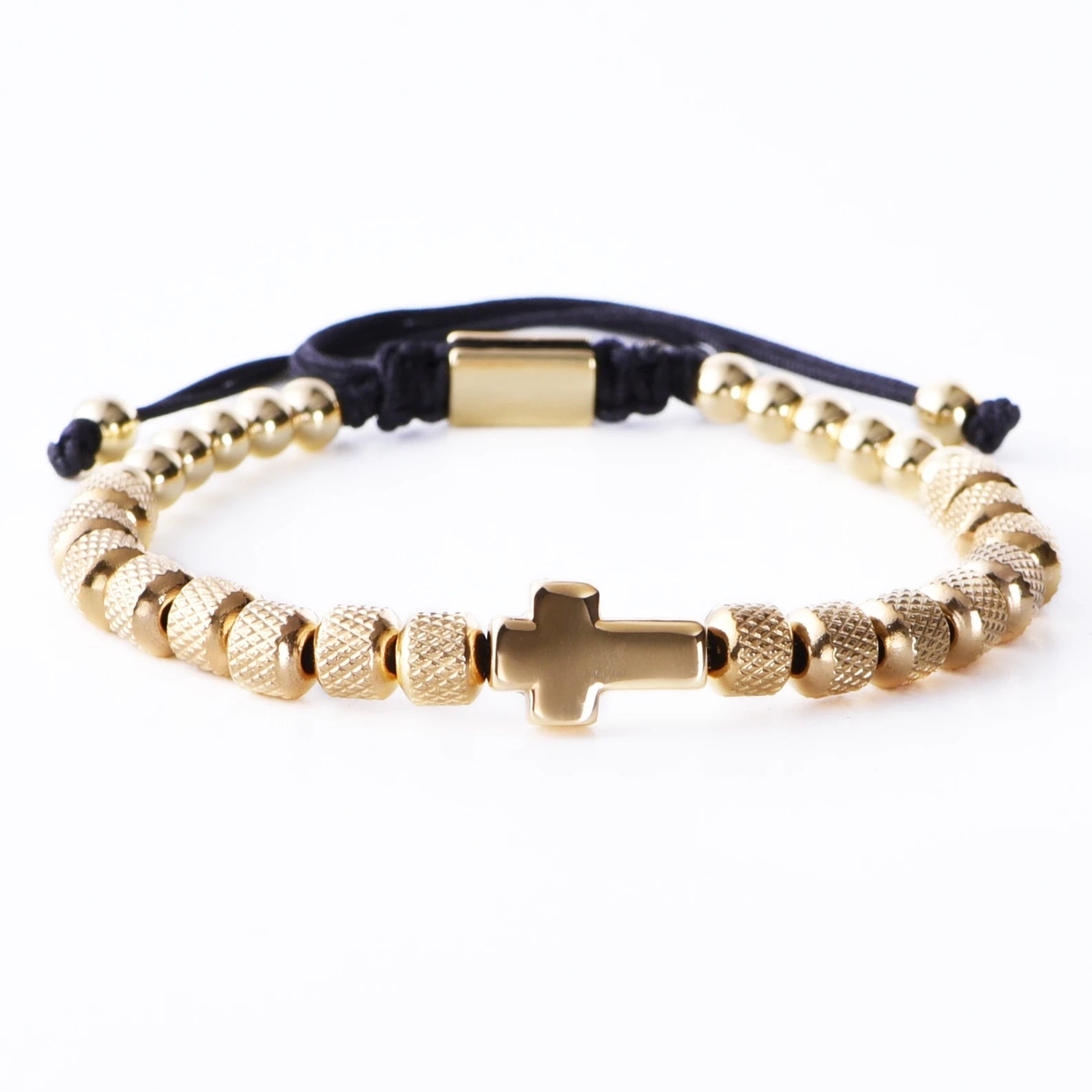 Cross Stainless Steel Beaded Bracelet Handmade Prayer Fitness Jewelry For Men And Women