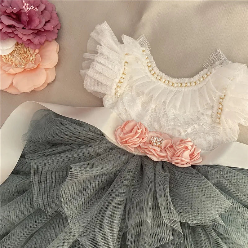 Elegant Little Girls Lolita Dress for Christmas Toddler Boho Chic Birthday Party Costume+ Blet 2pcs Outfit Set Wedding Clothing
