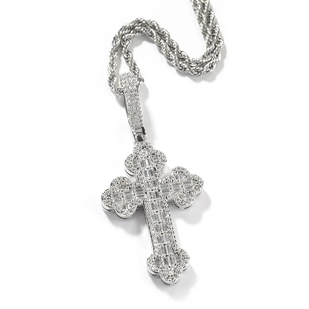 New Fashion Pvd Gold Plated Iced Out Bling 5A Cross Pendant Necklace Twisted Singapore Chain Hip Hop Jewelry For Men