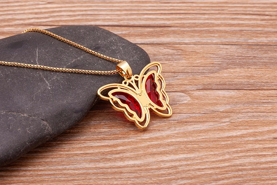 Nidin Top Quality Austrian Crystal Zircon 10 Colors Butterfly Pendant For Women Female Colorful Animal Necklace Jewelry Gifts
