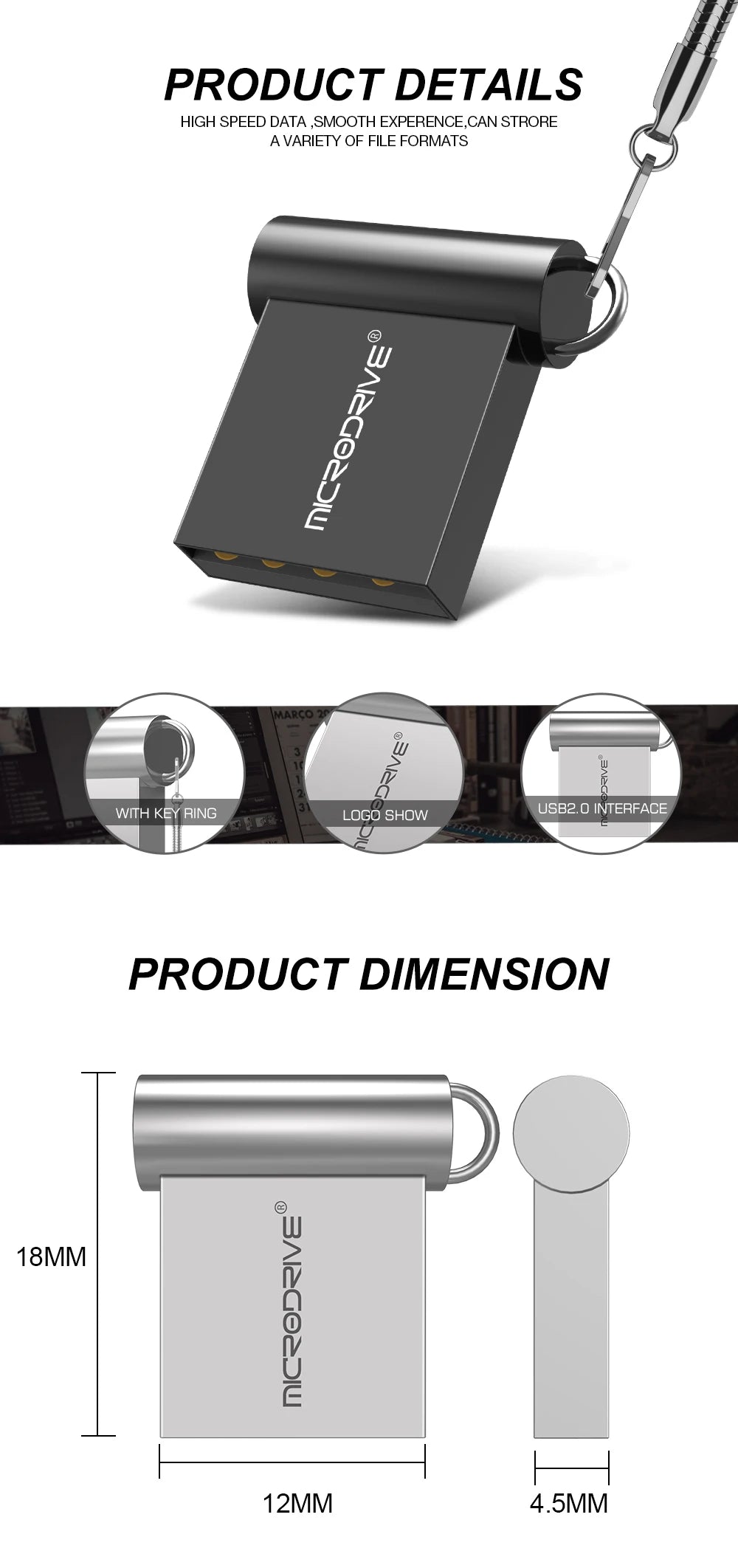 Super Mini Metal USB Flash Drive 4GB 8GB 16GB 32GB 64GB 128GB 256GB 512GB Pen Memory Stick U Disk USB2.0 with Key Chain Pendrive