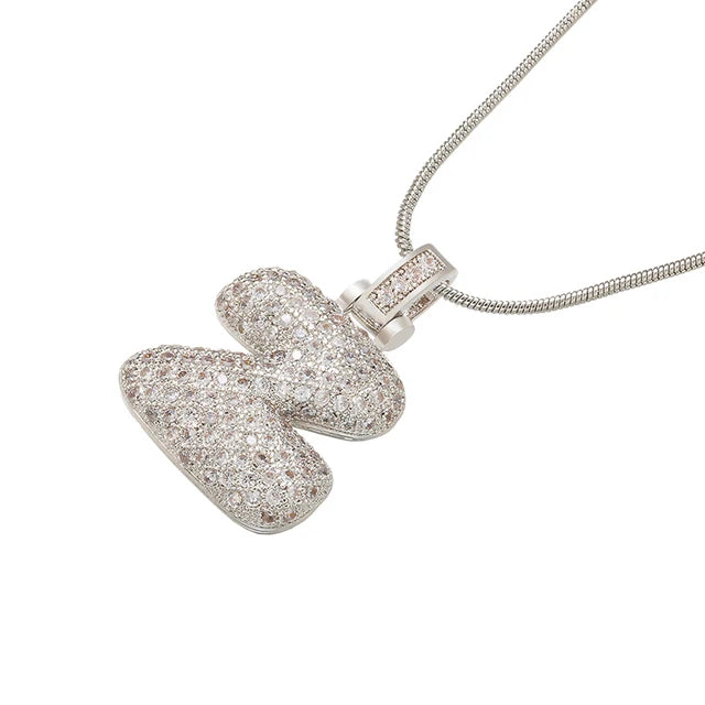 Zhukou 1.25X500Mm Fat And Lovely Crystal Brass Silver Color Letter Necklace For Women'S Friends Birthday Model: Vl34