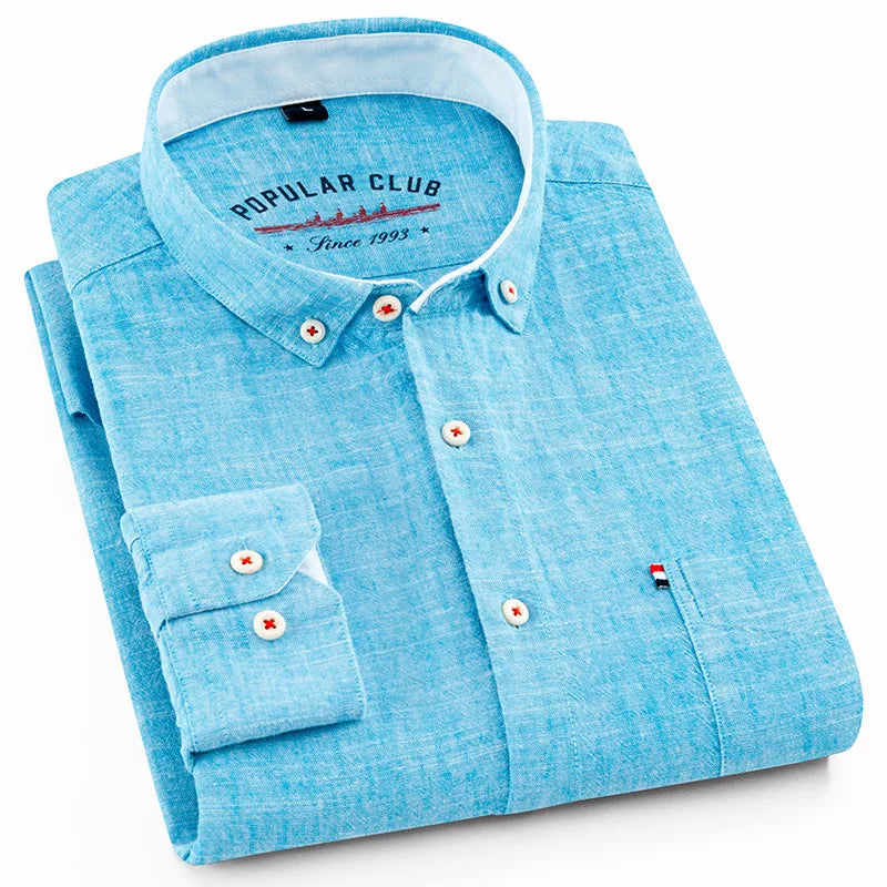Men's Cotton Linen Long Sleeve Casual Button-Up Shirt - Slim Fit