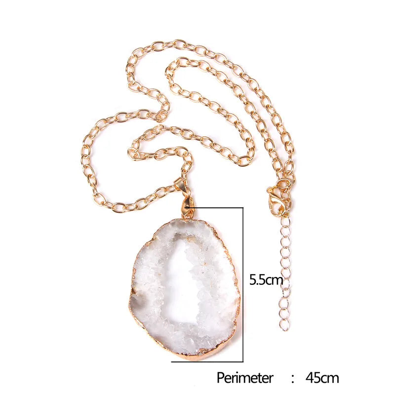Metal chain healing energy necklace for women Dyed Natural crystal agat druzy crystal Minerals gem stone pendant charm necklace