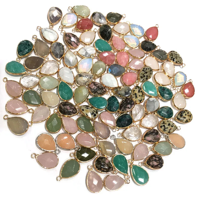 Natural Stone Pendant Water Drop Shape Faceted Mix Color Exquisite Charms For Jewelry Making DIY Bracelet Necklace Accessories