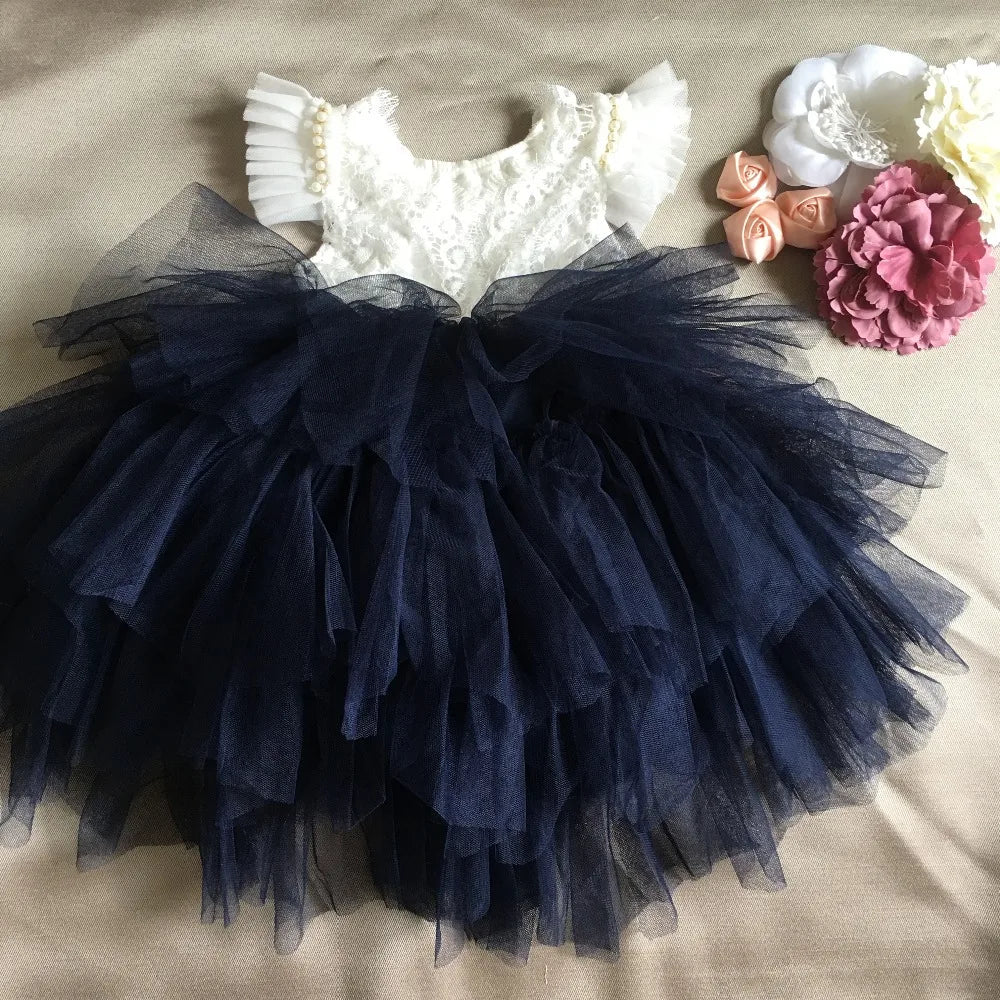 Spanish Toddler Girls Beading Dress for Baby Baptism Dress Birthday Kids Flutter Sleeve Tutu Princess Vestido Clothing