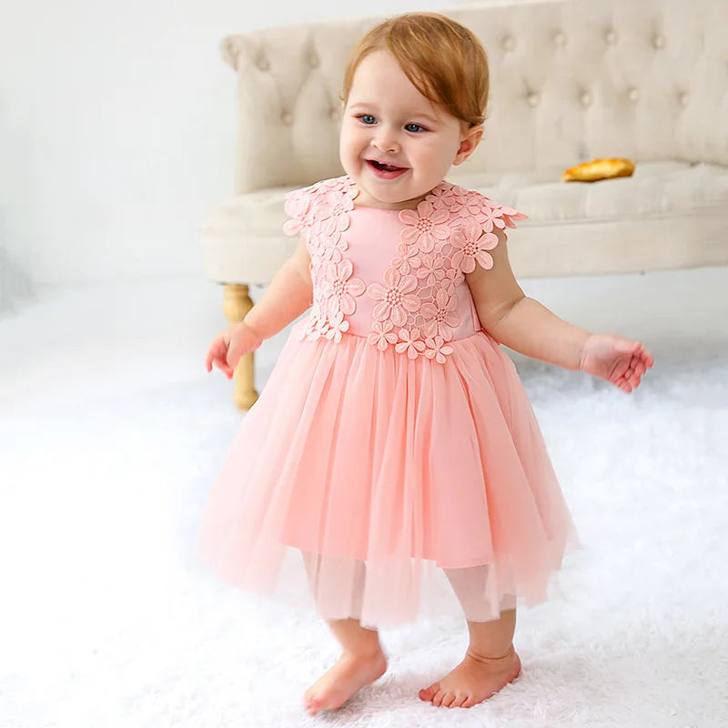 Hetiso Baby Girl's Hot Pink Lace Flower Dress Baptism Birthday Party Toddler Clothes 3-24M Vestido Infantil Menina 3-24M