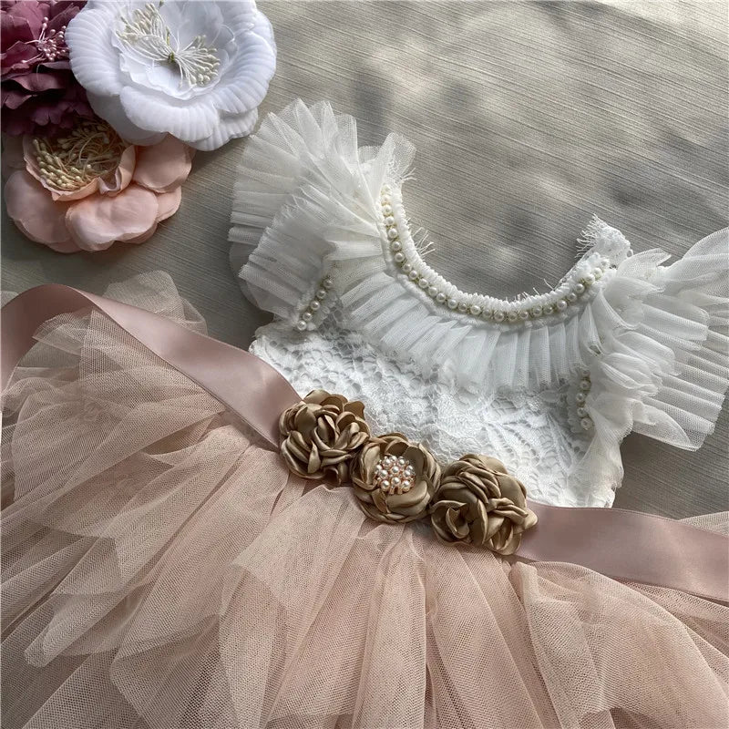 Elegant Little Girls Lolita Dress for Christmas Toddler Boho Chic Birthday Party Costume+ Blet 2pcs Outfit Set Wedding Clothing