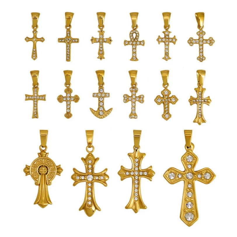 Trendy DIY 316l 18k Stainless Steel Luxury Customize Zircon Cross Charms Pendant Accessories for Jewelry Making Wholesale
