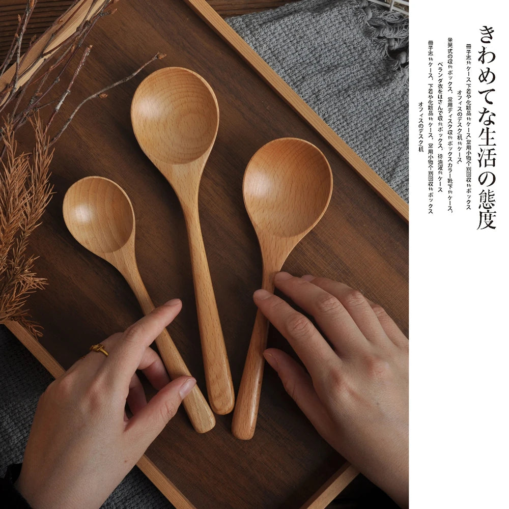 Wooden Spoon Rice Scoop Coffee Stirring Mixing Soup Spoons Natural Cooking Utensils Handmade Home Tableware Cutlery for Kicthen