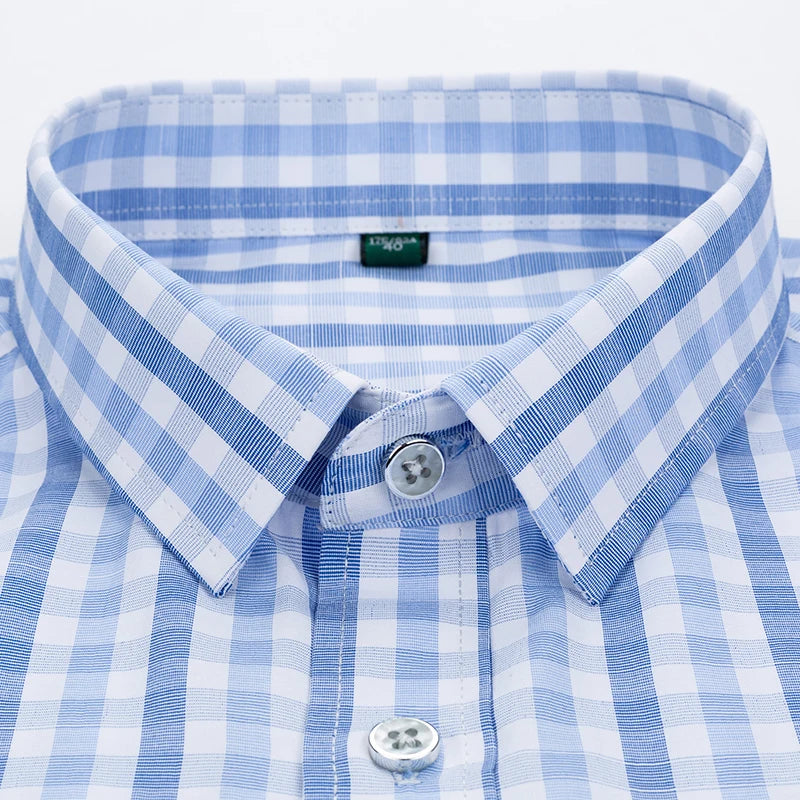 Man High Quality Men's clothing Casual Shirts Leisure Design Plaid Men's Social Shirts Short Sleeve Men's Dress Shirt  Men D88