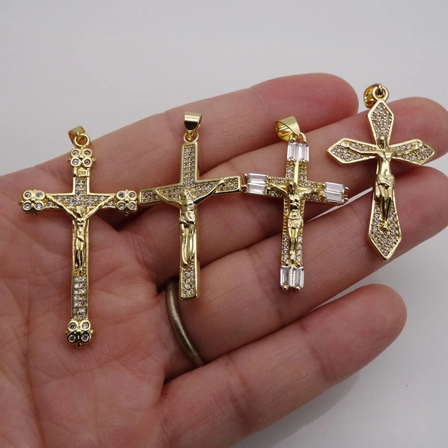 Jesus Cross Micro White Zircon Pendant Crucifix Pendant Contracted Fashion Pendant Necklace Chain Diy Jewelry Accessories