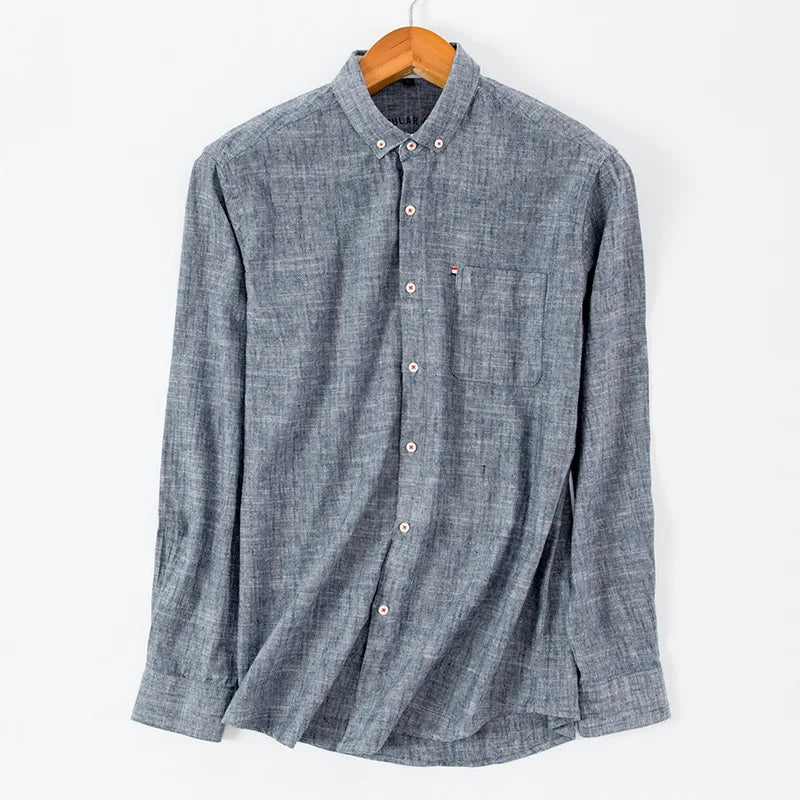 cotton linen Shirts Longsleeve Shirt for Men clothing pure colored Casual hemp shirt camisa masculina mens dress shirts