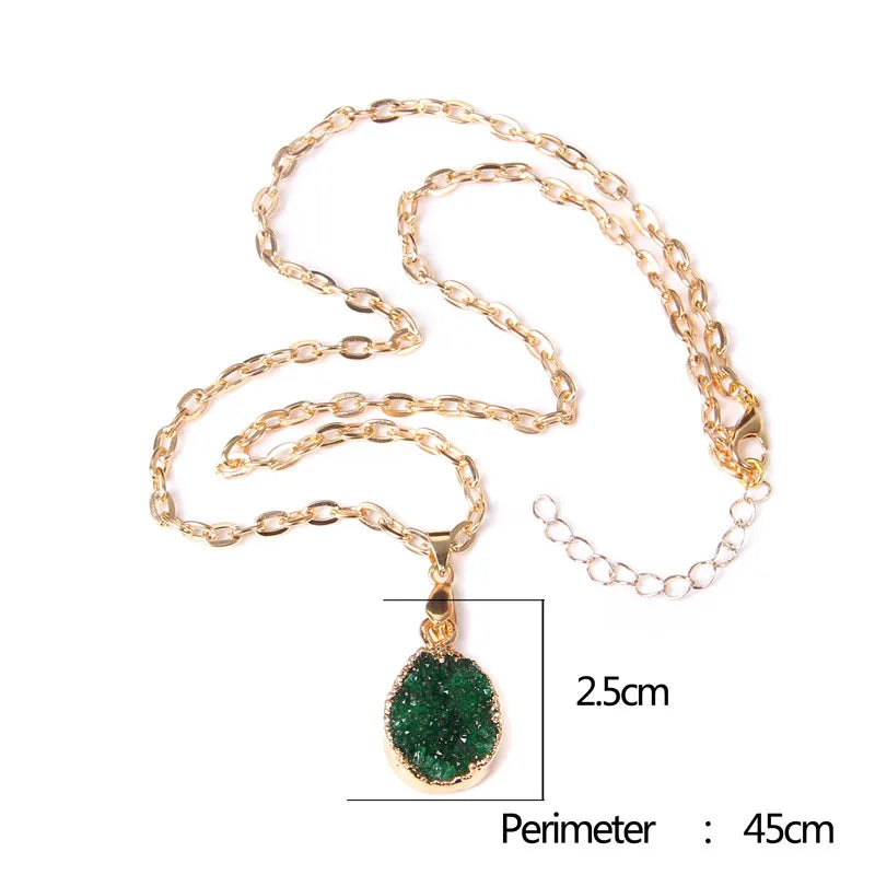 Metal chain healing energy necklace for women Dyed Natural crystal agat druzy crystal Minerals gem stone pendant charm necklace