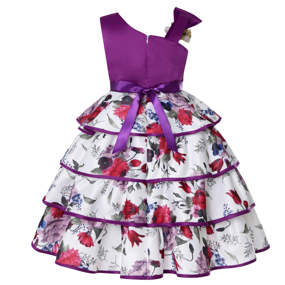 HETISO Floral Girl Dress Flower Printed Layered Princess Dresses for Girls Party Wedding Summer Dress Children's Clothing 6 8 10