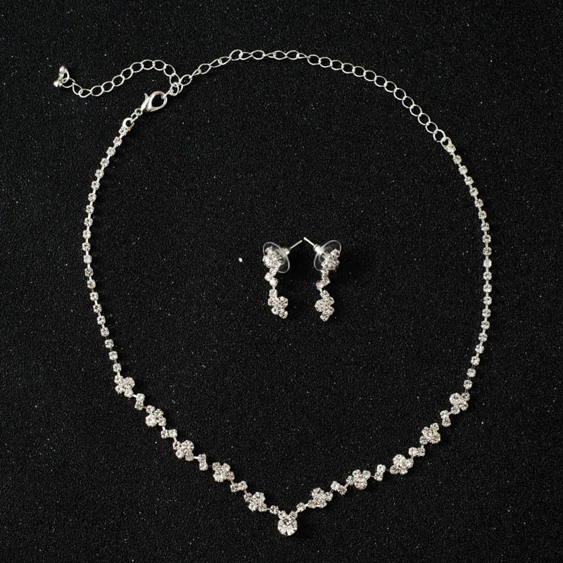 Women'S Fashion Necklace Earrings Set Rhinestone Wedding Accessories Bridal Lady Dangle Earring Pendant Elegant Jewellery Sets