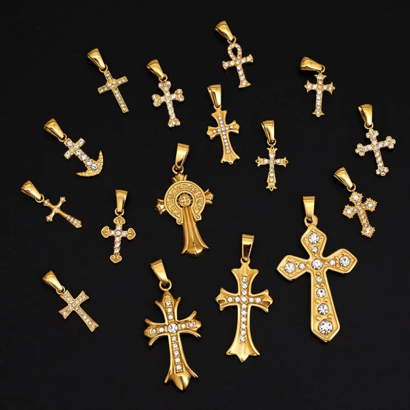 Trendy DIY 316l 18k Stainless Steel Luxury Customize Zircon Cross Charms Pendant Accessories for Jewelry Making Wholesale