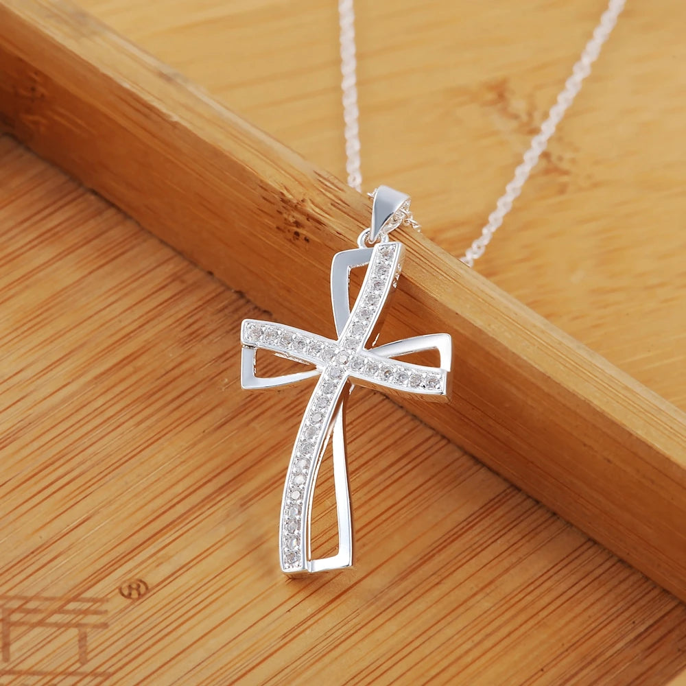 925 Sterling Silver Zircon Cross Pendant Necklaces For Women'S Charm Fashion Luxury Jewelry Accessories Jewellery