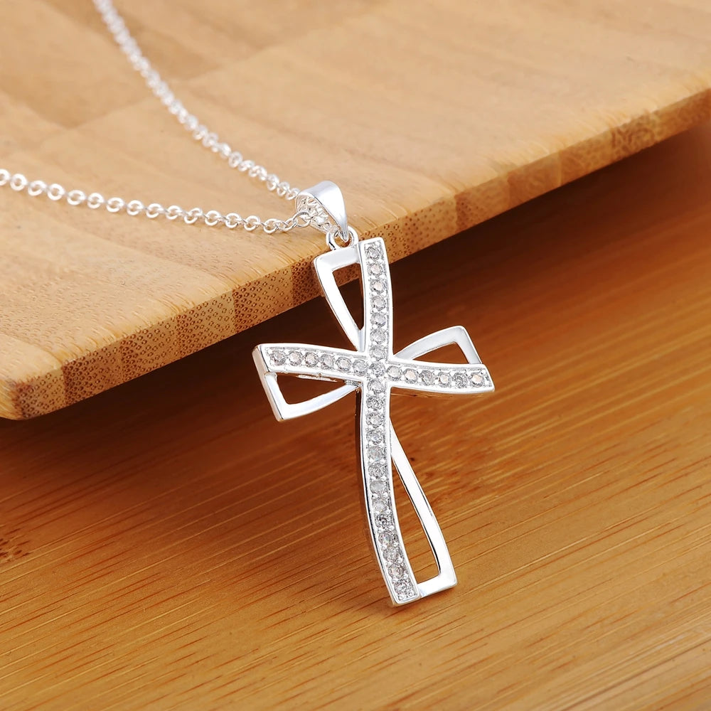 925 Sterling Silver Zircon Cross Pendant Necklaces For Women'S Charm Fashion Luxury Jewelry Accessories Jewellery
