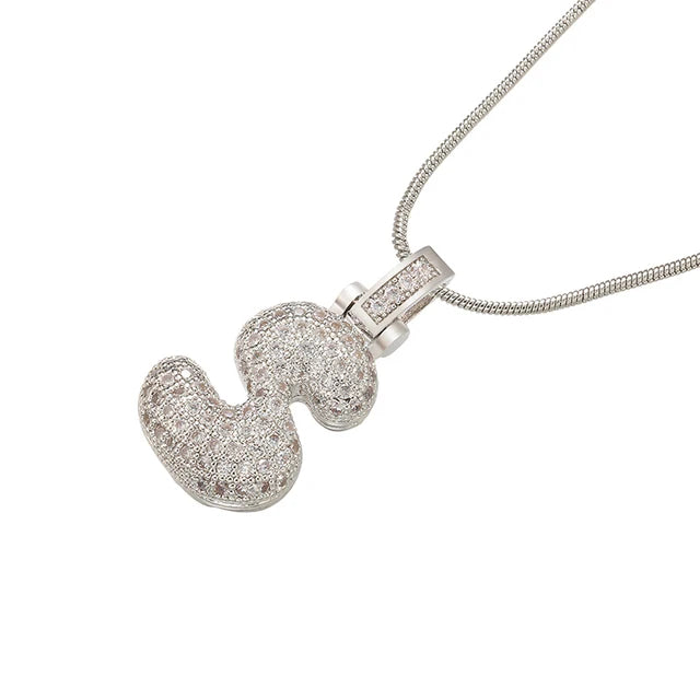Zhukou 1.25X500Mm Fat And Lovely Crystal Brass Silver Color Letter Necklace For Women'S Friends Birthday Model: Vl34
