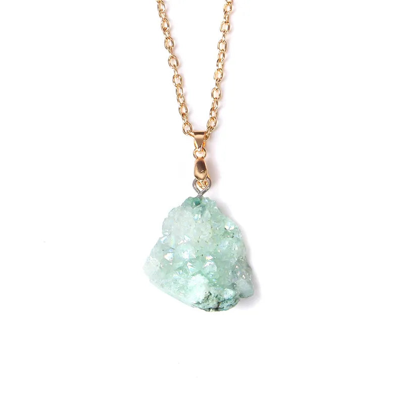 Metal chain healing energy necklace for women Dyed Natural crystal agat druzy crystal Minerals gem stone pendant charm necklace